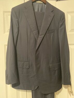 Men's Gray Pinstripe Two-Button Suit Blazer